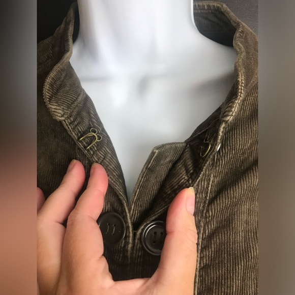 Anthro CIDRA Corduroy Military Jacket Coat Blazer Brown Ruffle Puff Shoulder - Picture 4 of 11